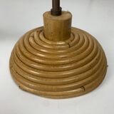 Midcentury pencil reed rattan bamboo pendant hanging lamp, Italy, 1970s