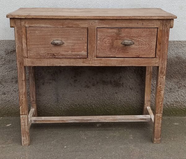 Console profonde en bois ancien avec deux tiroirs