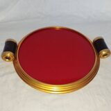 Art Deco plateau in red glass and brass – Bakelite handles, circa 1930