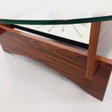 Vintage 60s-70s round coffee table with 2 shelves in glass and rosewood