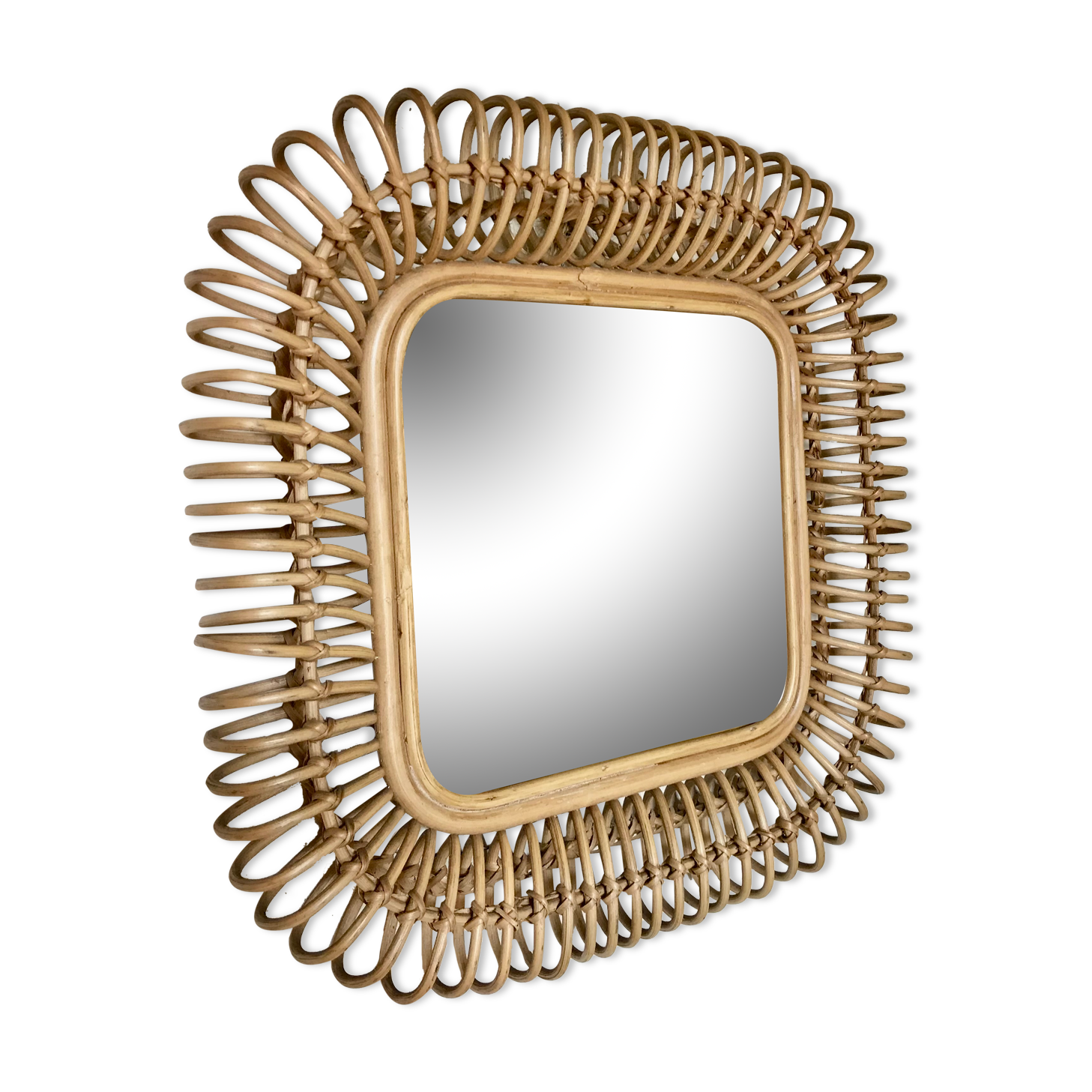 Rattan mirror, circa 1960 54x54cm