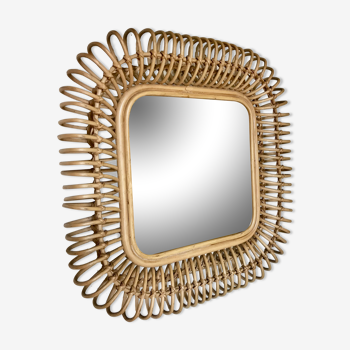 Miroir en rotin circa 1960 54x54cm