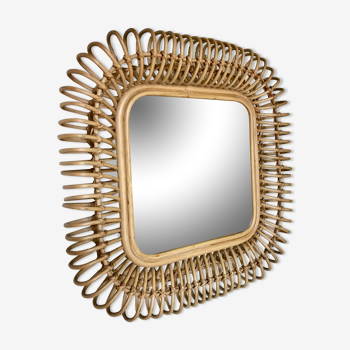 Rattan mirror, circa 1960 54x54cm