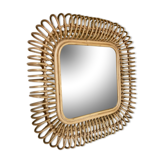 Rattan mirror, circa 1960 54x54cm