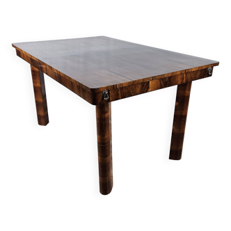 Rectangular Art Decò table in walnut root with lateral extensions