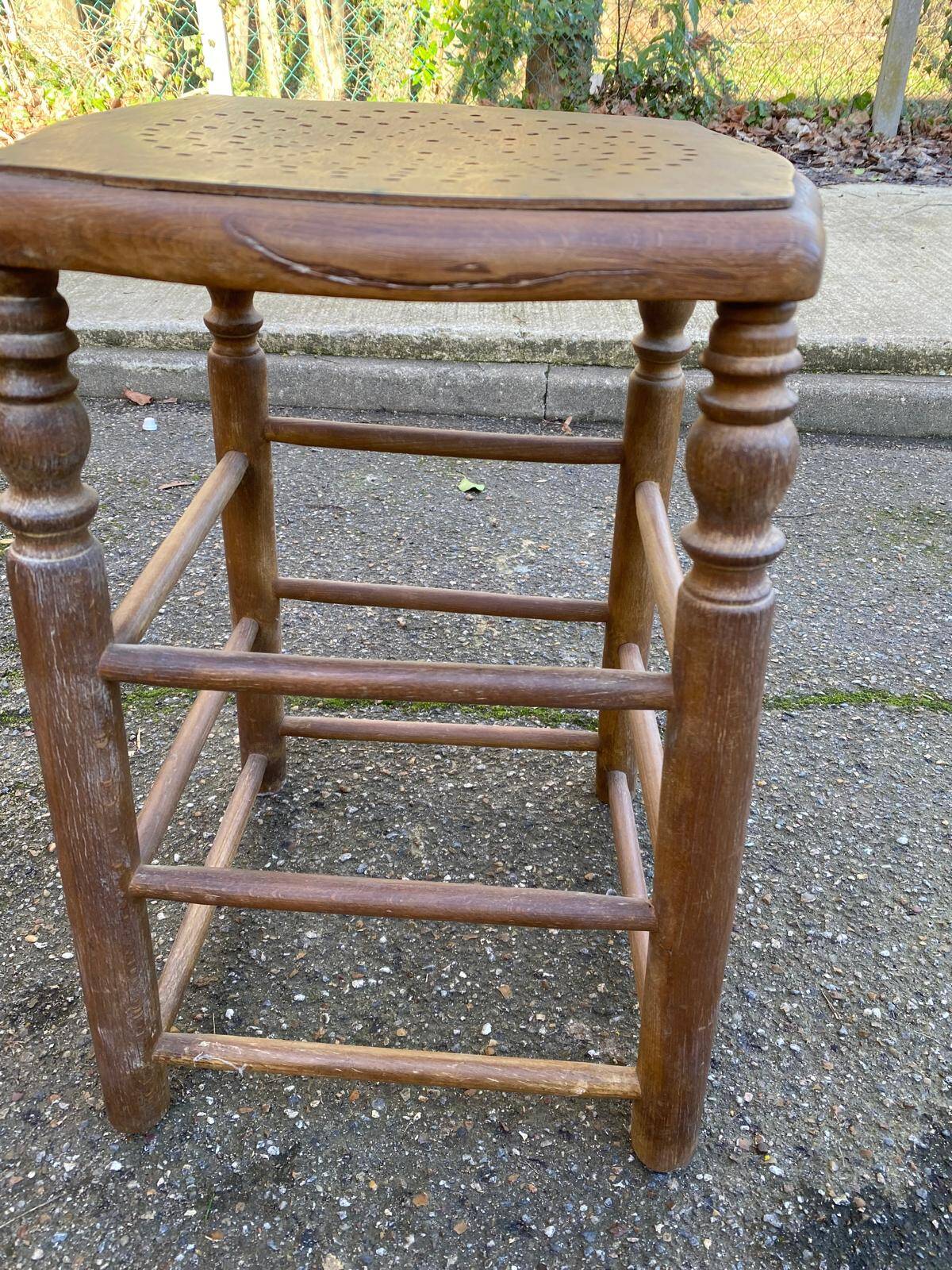 Vintage square stool made of solid wood from the 19th century, 55cm.
