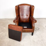 Vintage sheep leather wingback armchair by Lounge Atelier