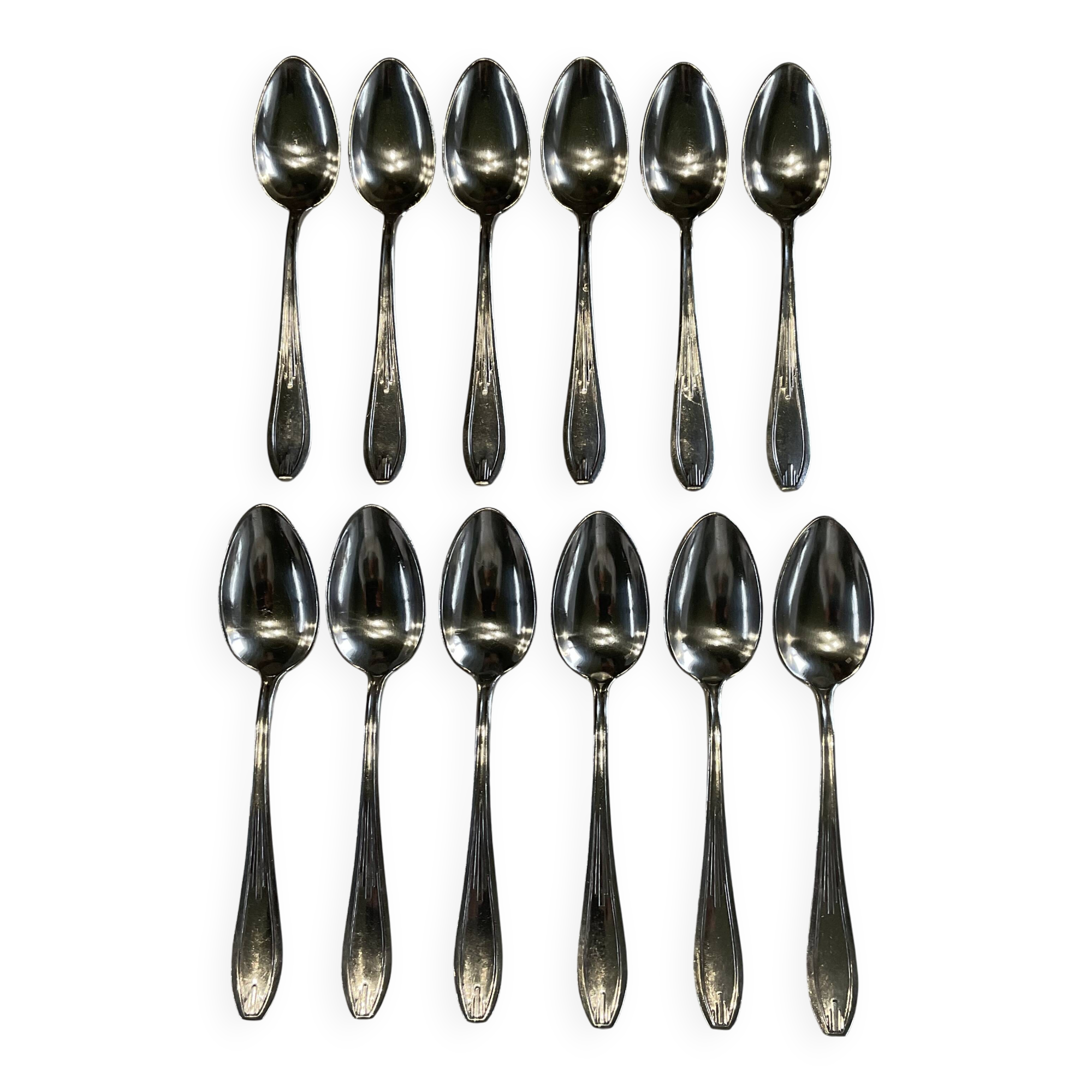 Set of 12 tablespoons. Art Deco. Silver-plated metal.