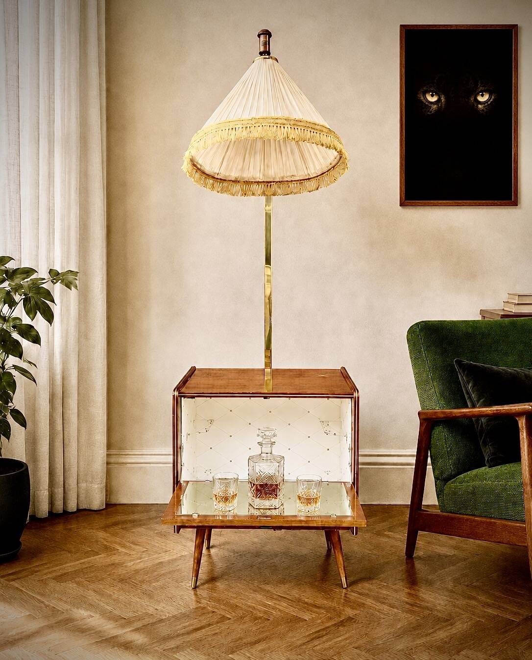 Vintage East German Cocktail Bar Cabinet & Floor Lamp