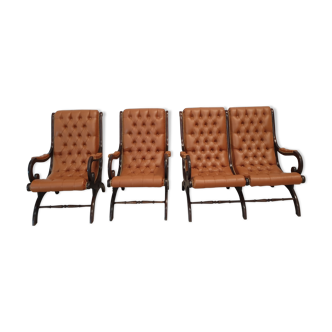 2-Seater bench seat and 2 chesterfield armchairs in leatherette