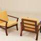 Pair of vintage curved beech armchairs, refurbished – Corduroy fabric