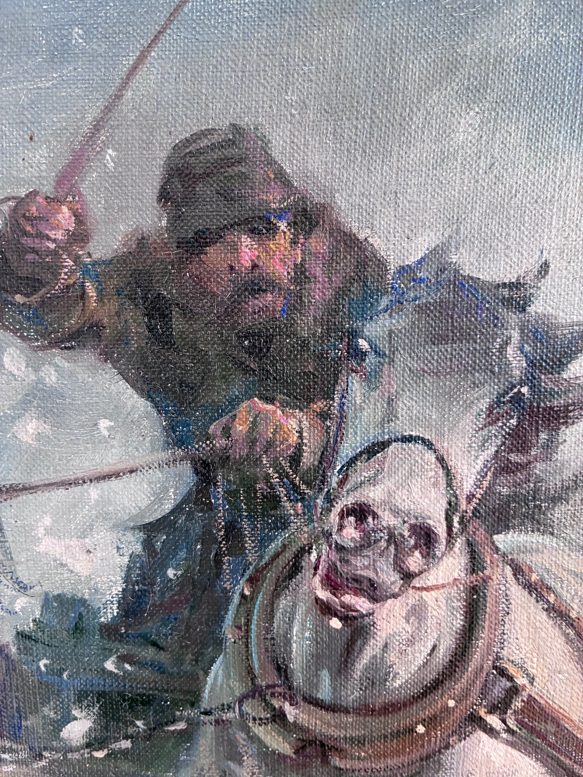 Peinture à l'huile vintage originale de cheval, grande œuvre d'art équestre signée pour mur.