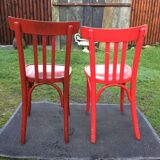 Vintage bistro chairs painted in burgundy and red