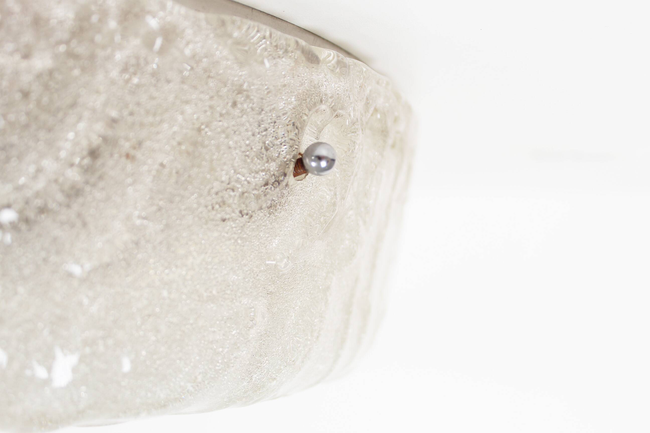 Large glass and polished metal glass flush mount lights by Sische, Germany