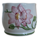Petit cache pot vintage faience motif barbotine fleur rose