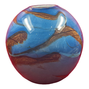 Vase boule sphère bleu verrerie