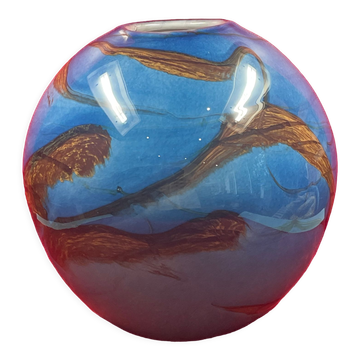 Vase boule sphère bleu verrerie d'art style marmoréen murano de gino