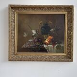 Oil painting, sergei smetanin, still life with marble vase, signed, gilded wood frame, russia