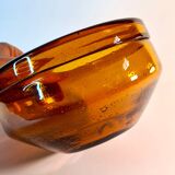 Vintage amber blown glass bowl - decorative bubbles