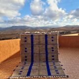 Moroccan Beni Ouarain Rug 3x2 m Hand Woven Wool with Blue Accents