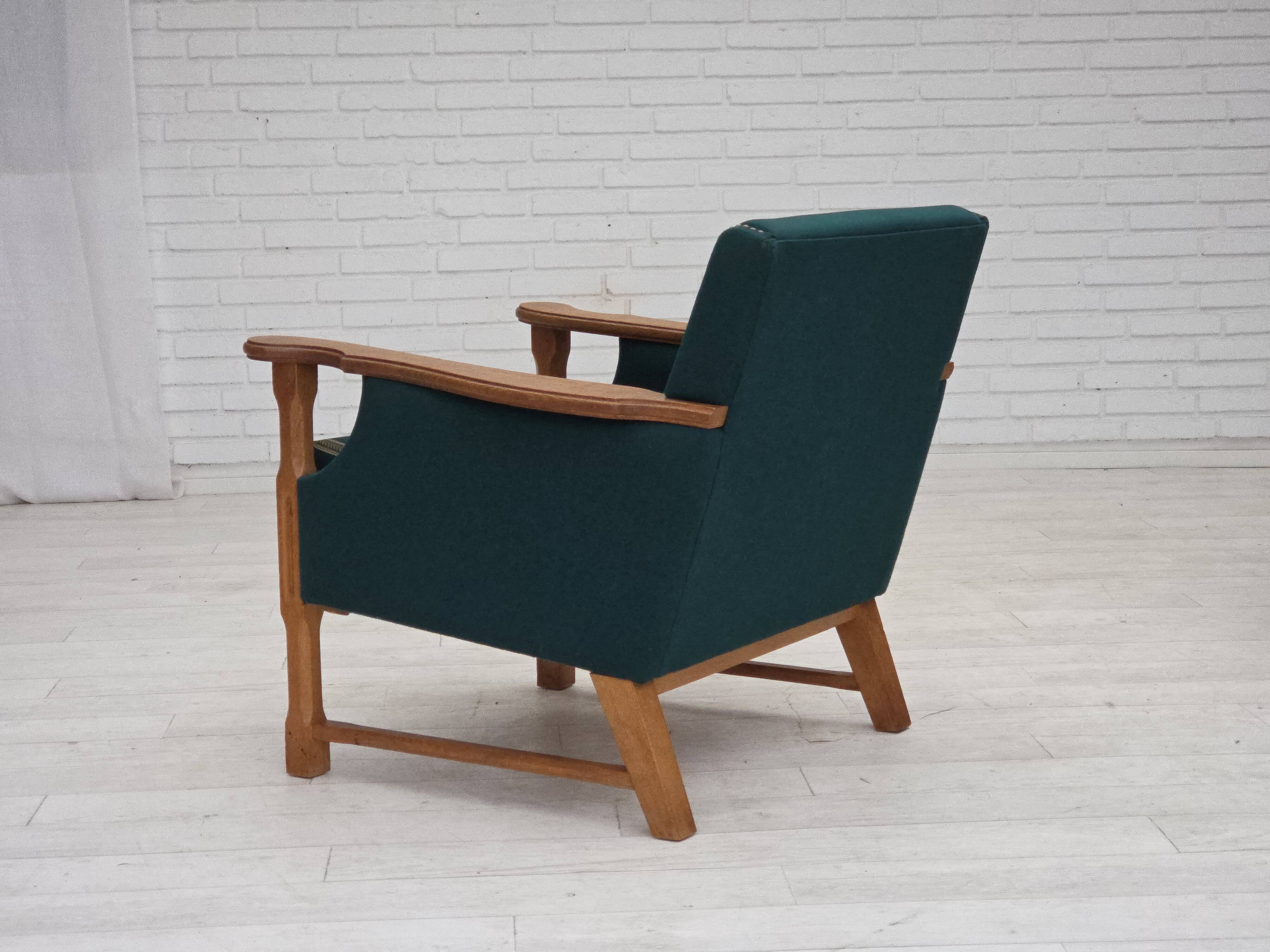 1970s, Danish armchair, furniture wool, solid oak wood.