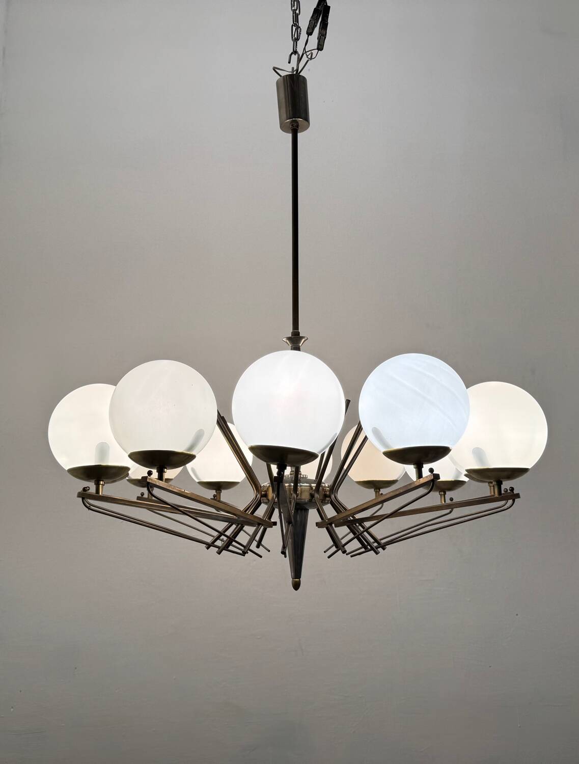 Large Sputnik Bronze & Glass Chandelier, 1960s