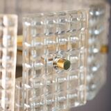 Vintage Embossed Glass Chandelier: 1970s Brass Pendant Lamp