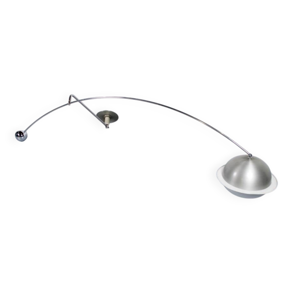 IMPORTANTE SUSPENSION ORIENTABLE ANNÉES 70' ACIER CHROMÉ PERSPEX ITALIE FIL