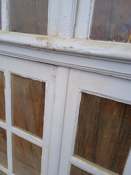 Old arched house window / transom, hammered glass, cremone