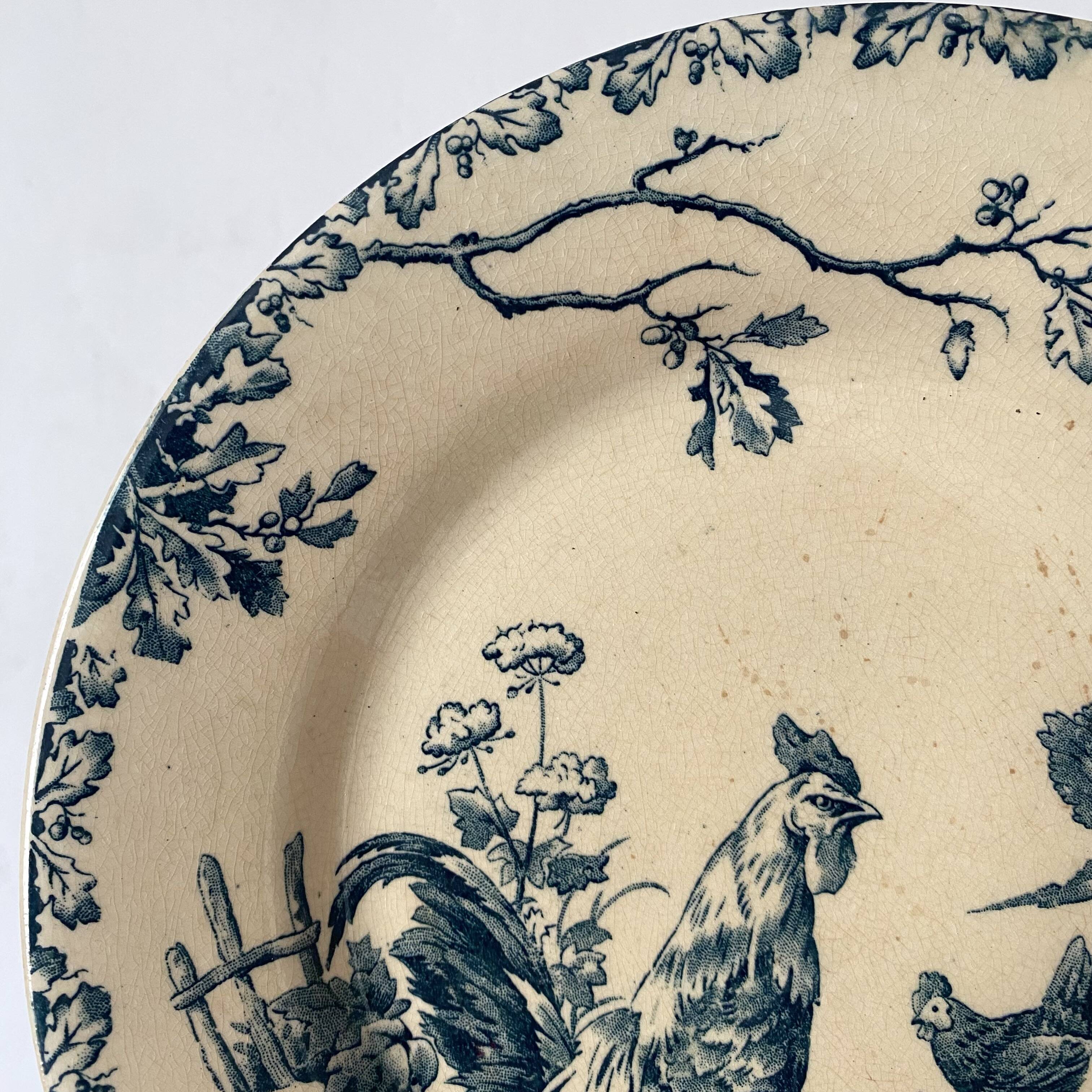 Gien ironstone plates, Roosters model