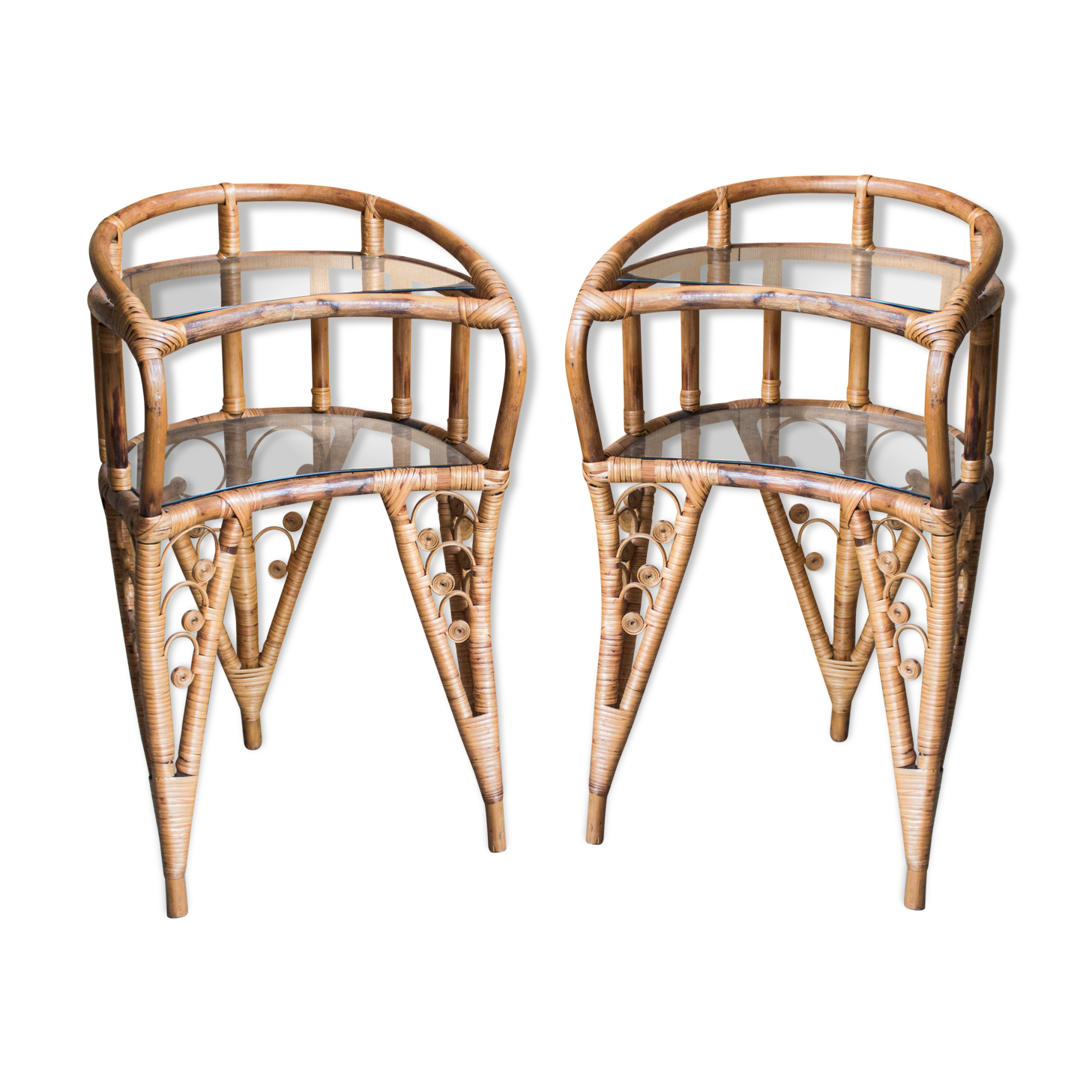 Pair of rattan bedside tables 1960