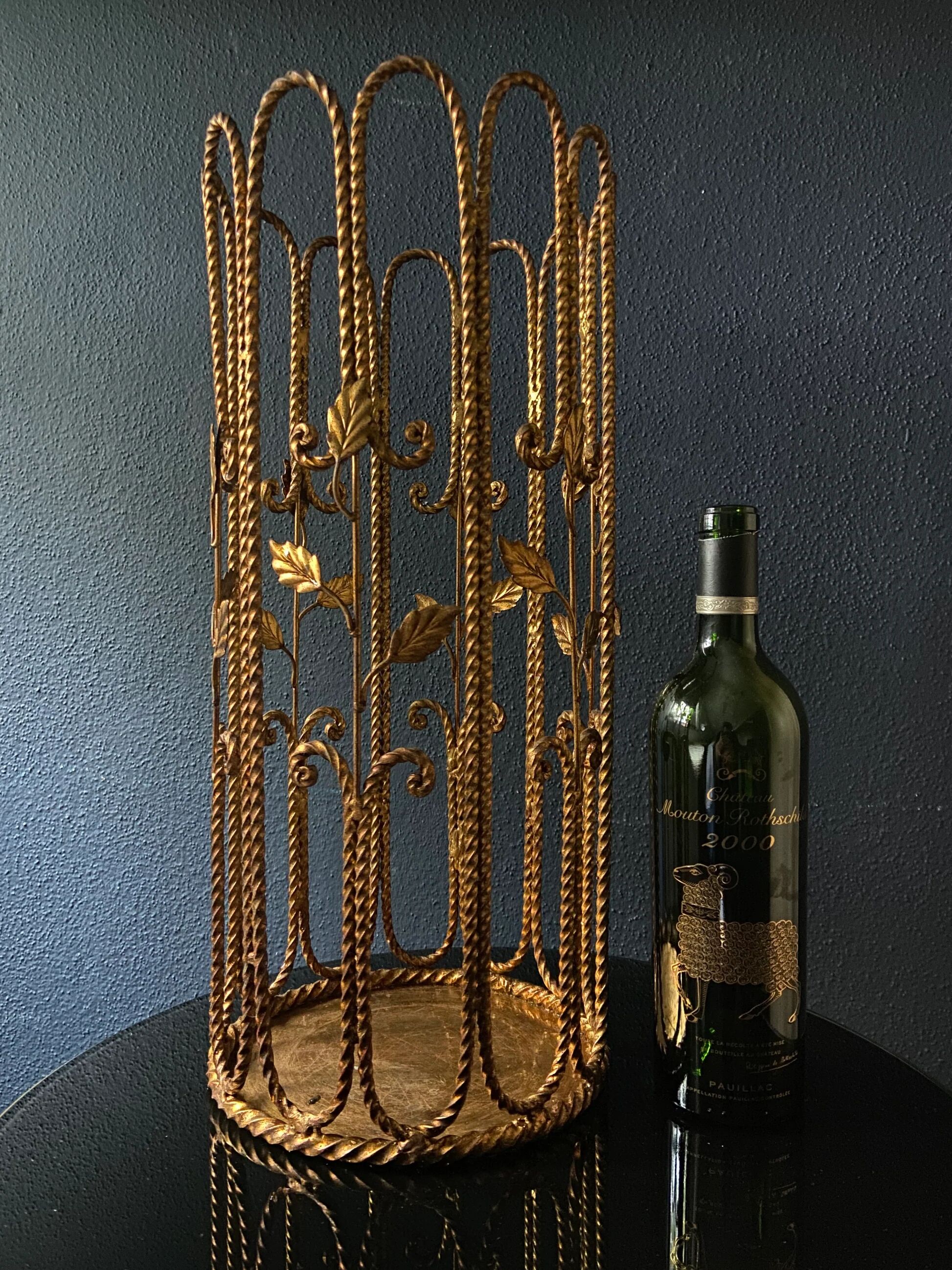 1960s brass rope umbrella stand with leaves