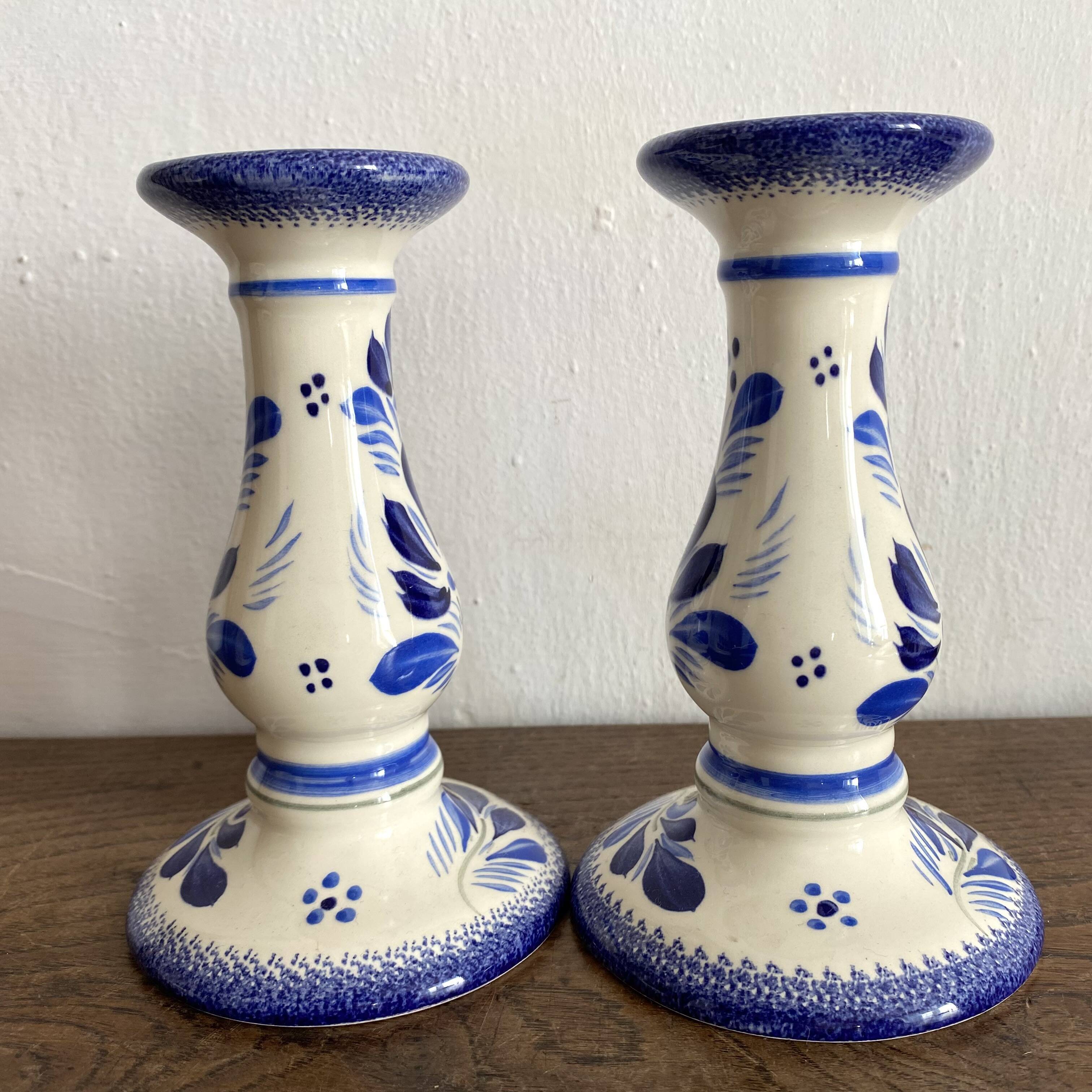 Pair of Quimper earthenware candlesticks