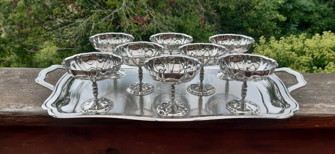 8 ice cream cups and stainless steel tray Jean Couzon