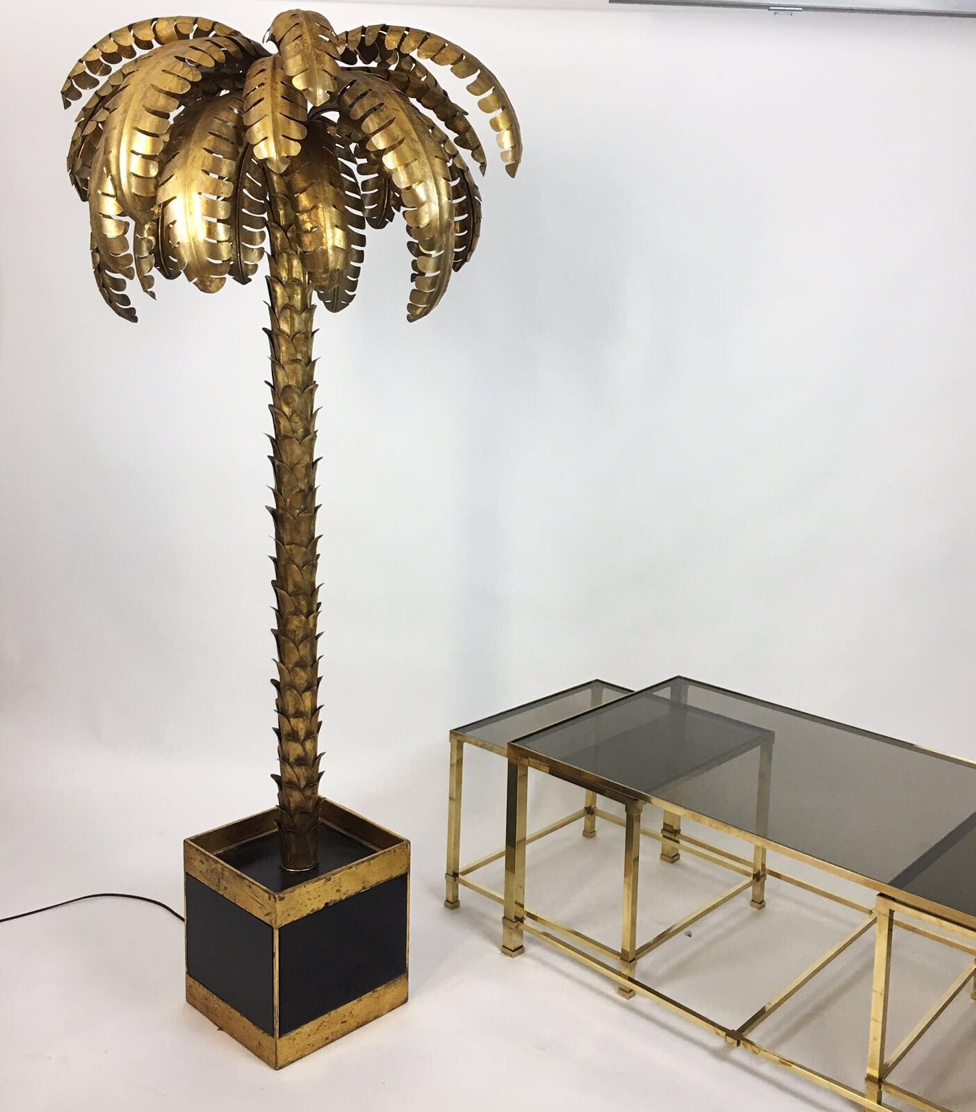 Lampadaire des années 70 forme palmier métal doré