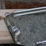 Vintage mirrored tray with glass and metal handles – H5 × W39 × D30 cm