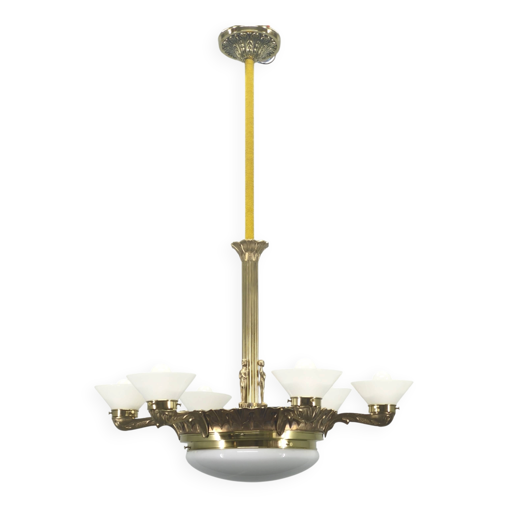Art Deco chandelier with glass shade, Czechoslovakia, 1930s