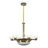 Lustre Art Déco avec abat-jour en verre, Tchécoslovaquie, années 1930