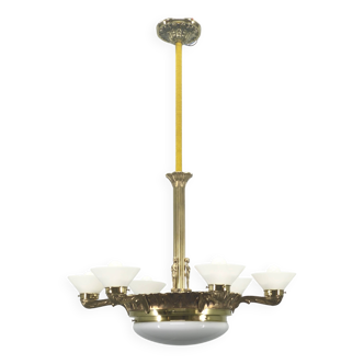 Art Deco chandelier with glass shade, Czechoslovakia, 1930s