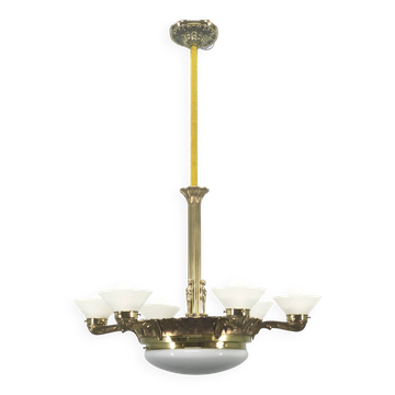 Lustre Art Déco avec abat-jour en verre, Tchécoslovaquie, années 1930