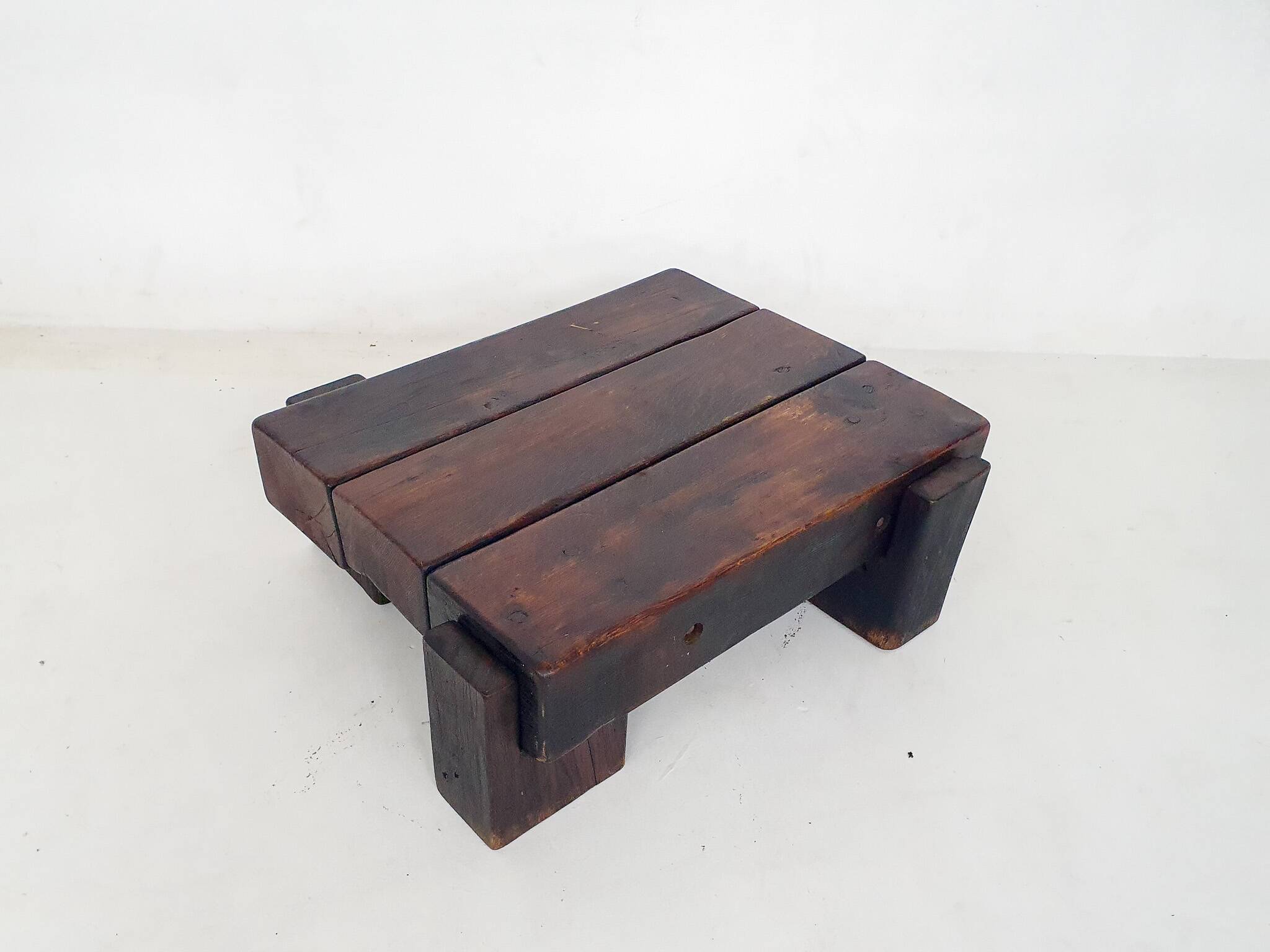 Mid-century brutalist solid wooden coffee table, The Netherlands 1970's