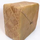 Vintage leather pouf - natural leather - natural patina - hand-sewn - square - 1970s