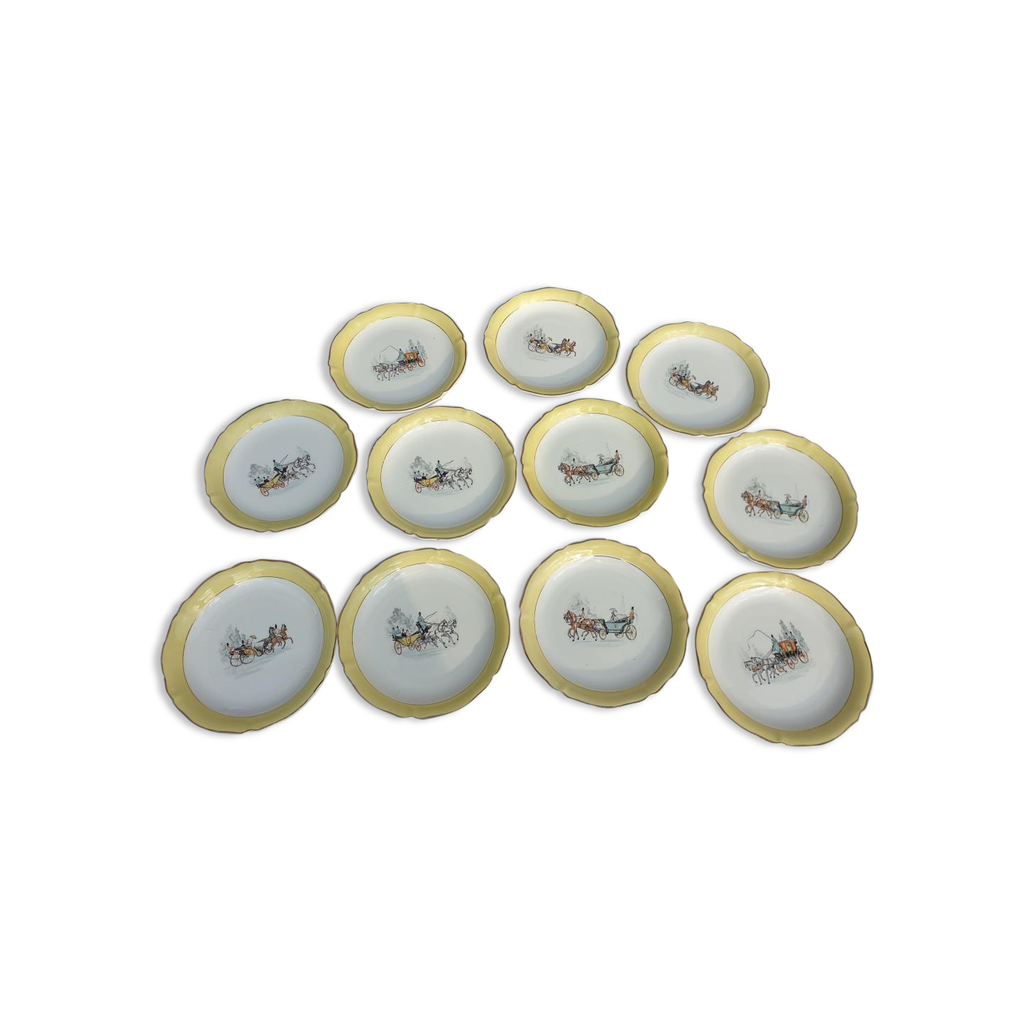 Series 11 plates stagecoach Céranord St Amand vintage 1960