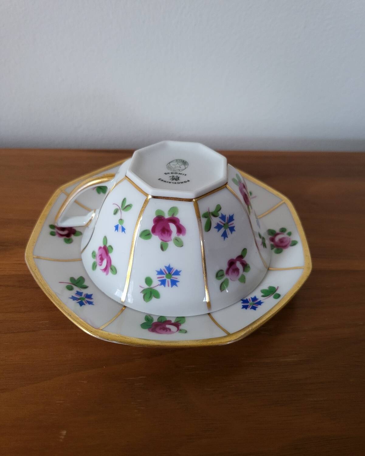 Limoges Porcelain Cup with Decor of Barbel Fish and Roses