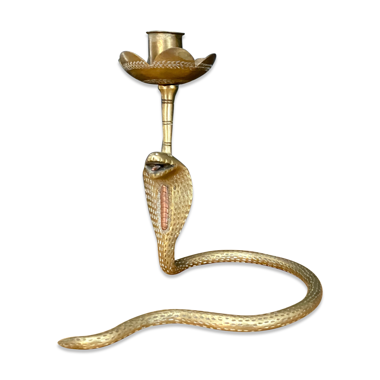 Brass candle holder in the shape of cobra -snake