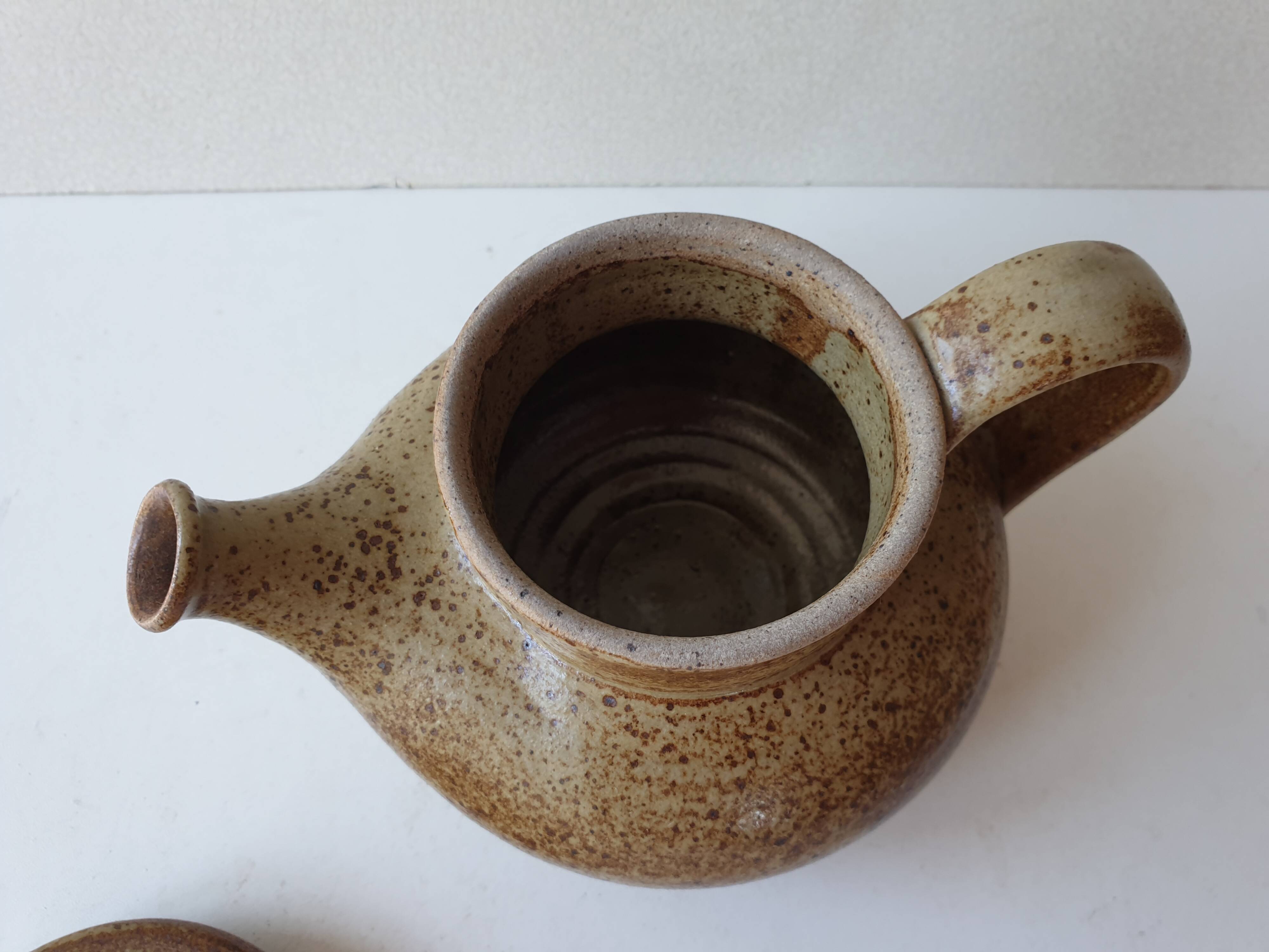Small teapot in pyrite stoneware ceramic signed NC (Signature to be identified)
