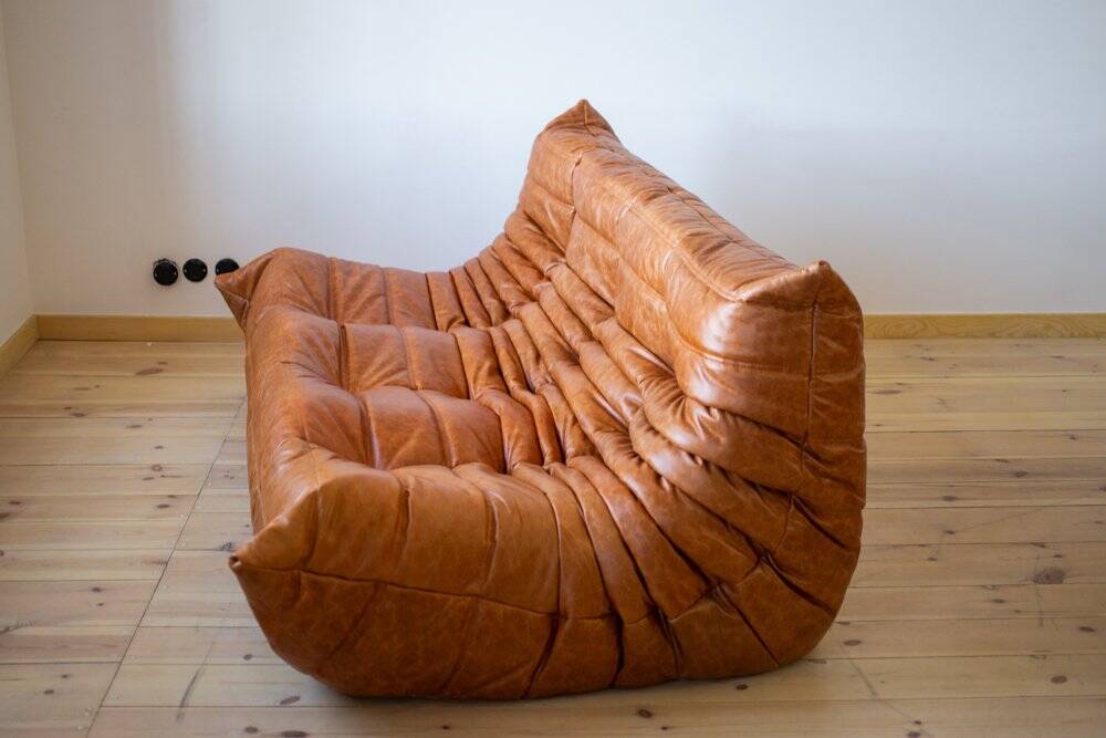 Ensemble de canapés Togo 2 et 3 places en cuir, attribués à Michel Ducaroy pour Ligne Roset