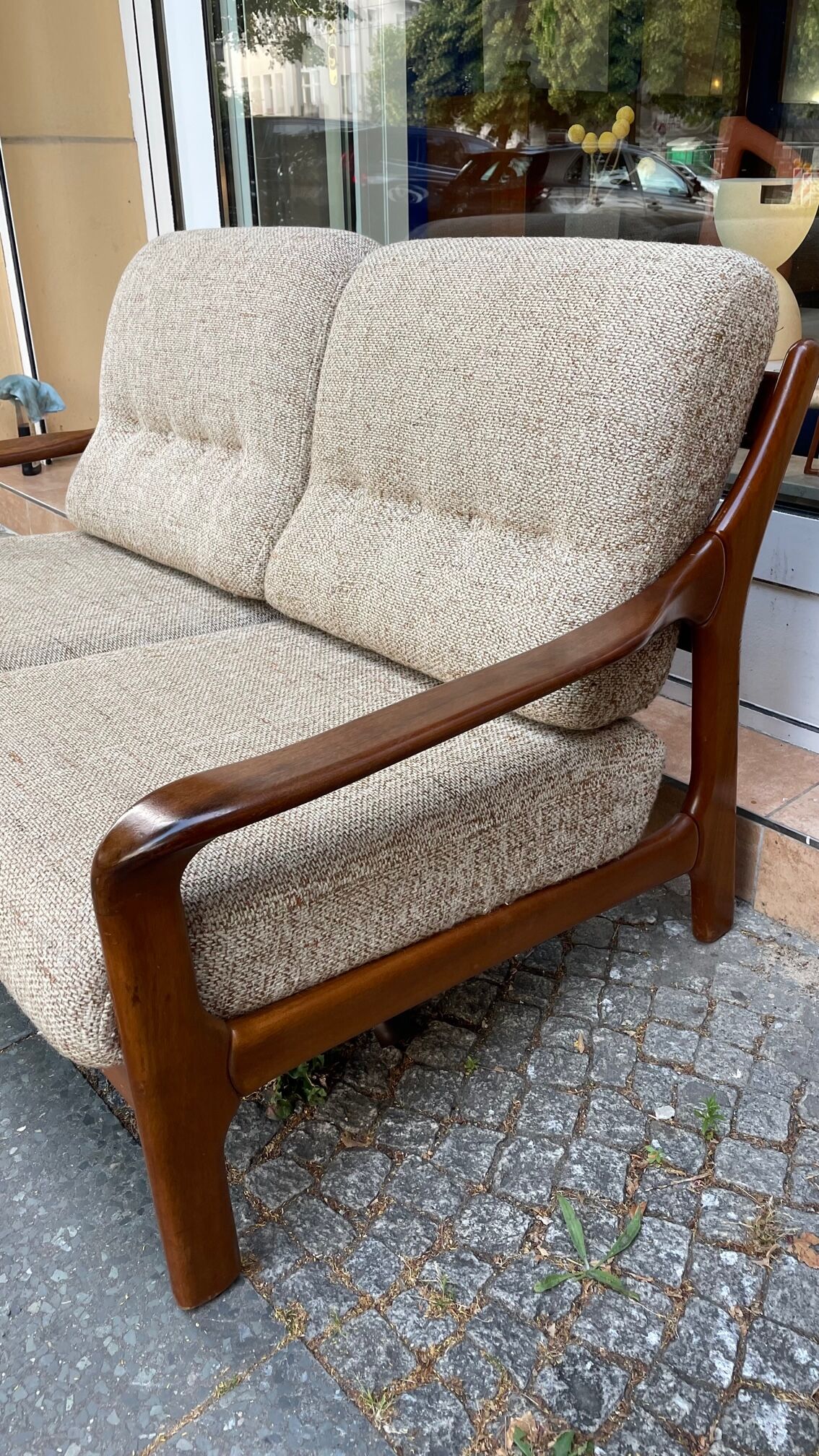 Teak and two-seater wool sofa from the 60s
