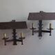 Pair of mid century Brutalist patinated iron wall lights, 1950s-60s