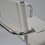 Set of 4 Chrome Sled-Base Chairs, Reupholstered in Italian Chioccarello Lin